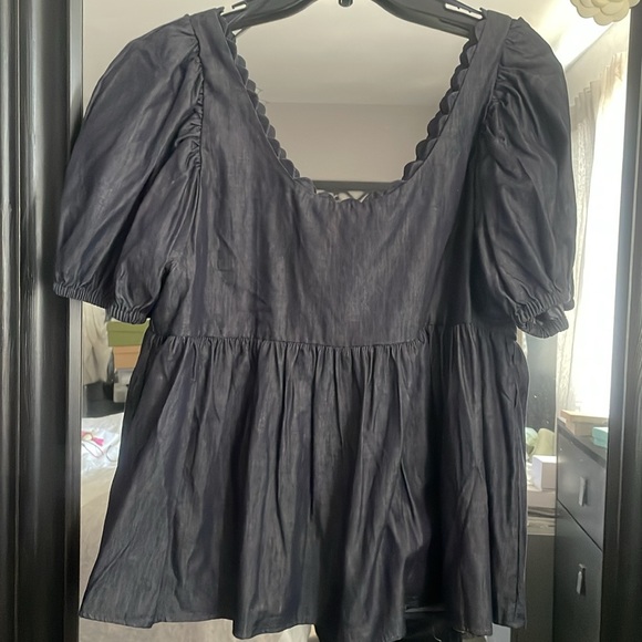 NWT Kika Vargas x Target Women's Blue Scalloped Button Front Blouse L - Picture 8 of 9